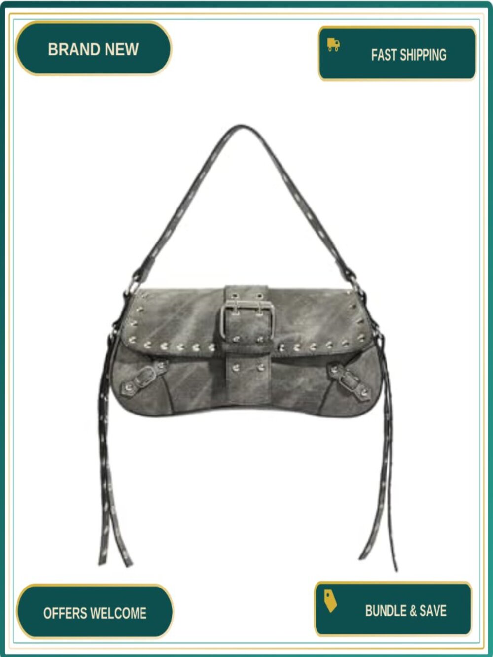 Faux Leather Mini Hobo Shoulder Bag Studded Grommet Top Handle Punk Purse